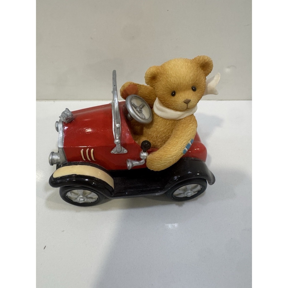 Cherished Teddies Teddie Bear Figurine Red Car Hand Painted Resin Vintage